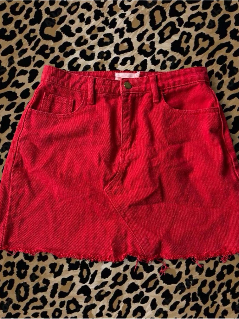 Showpo Red Raw-Hem Denim Mini Skirt
